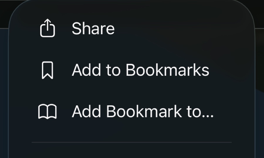 Safari menu with the Share item at the top