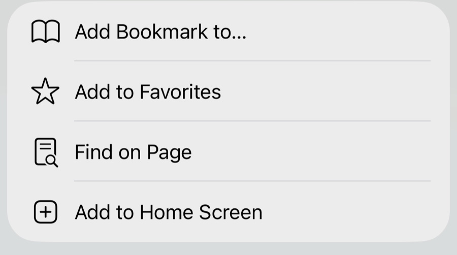 Share sheet list with Add to Home Screen at the bottom